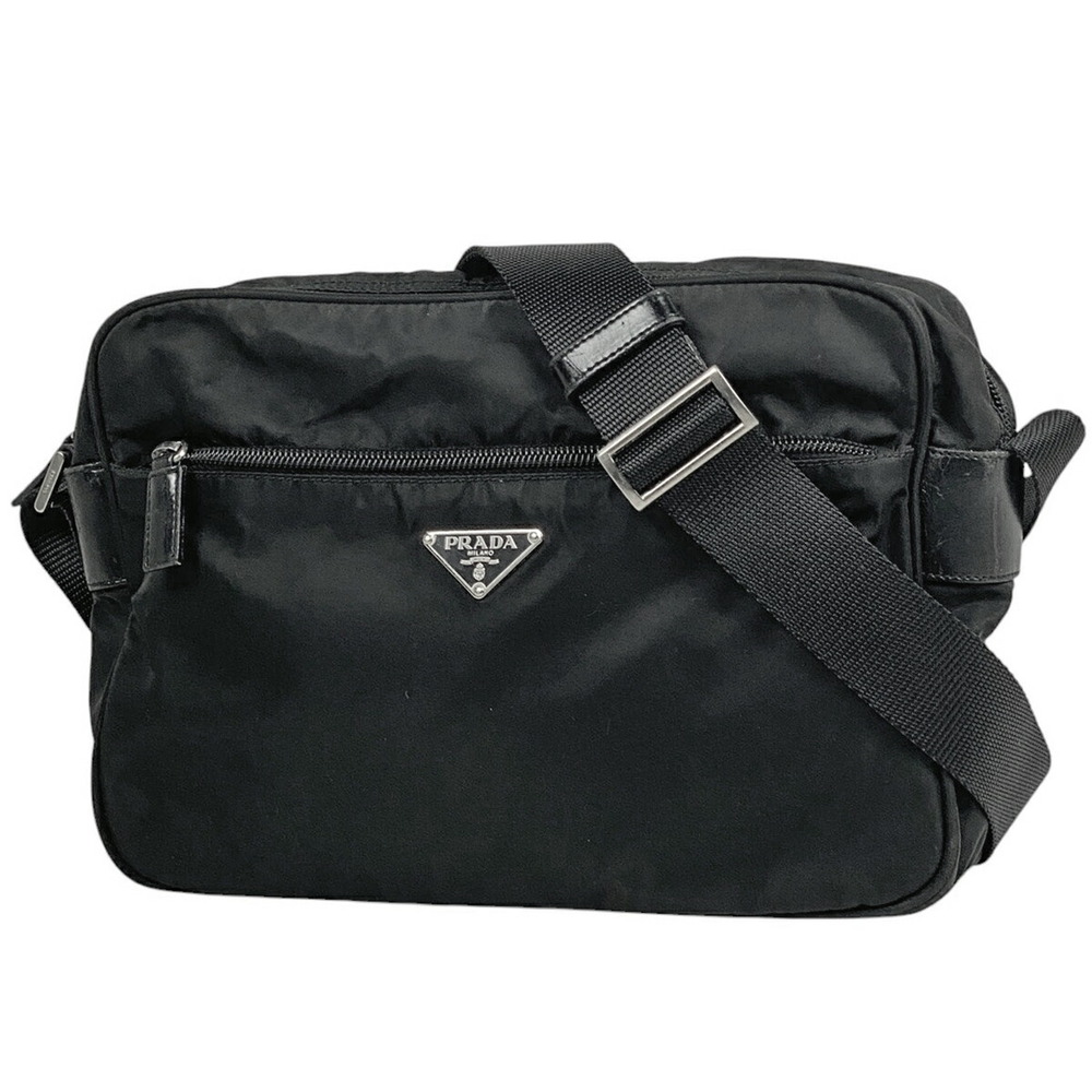 Prada Logo Plate Shoulder Bag Crossbody Nero Black